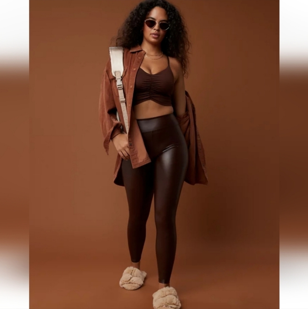 NWT OFFLINE By Aerie Real Luxe Faux Leather High Rise Legging Brown Size Xs,S,M